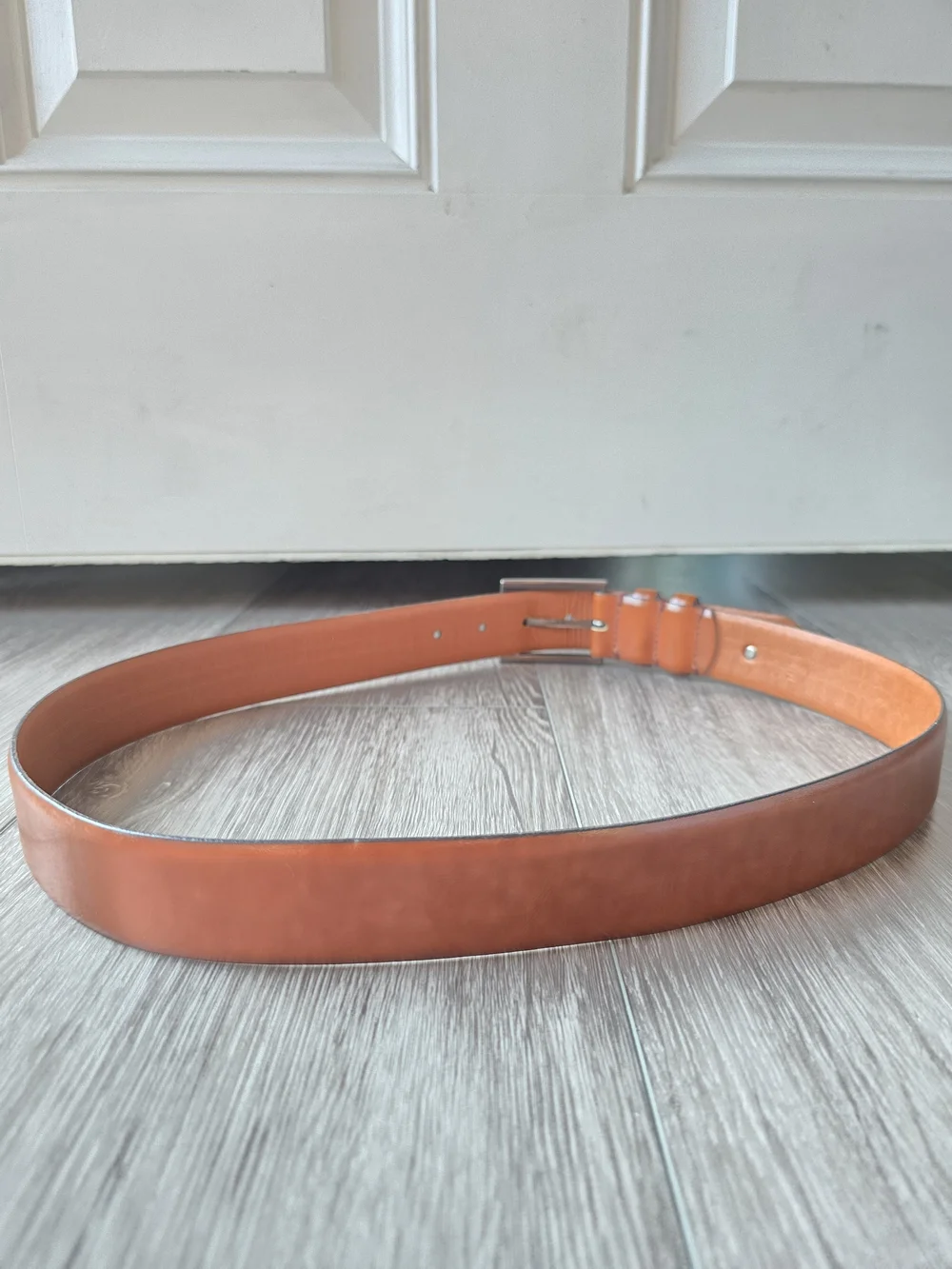 Boconi Cognac Tan Leather Belt Gunmetal Buckle Double Keeper Mens 34 Dress